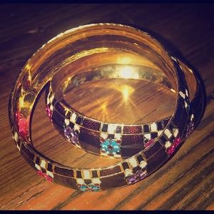 Jewel Toned Metal Bangles Floral Design